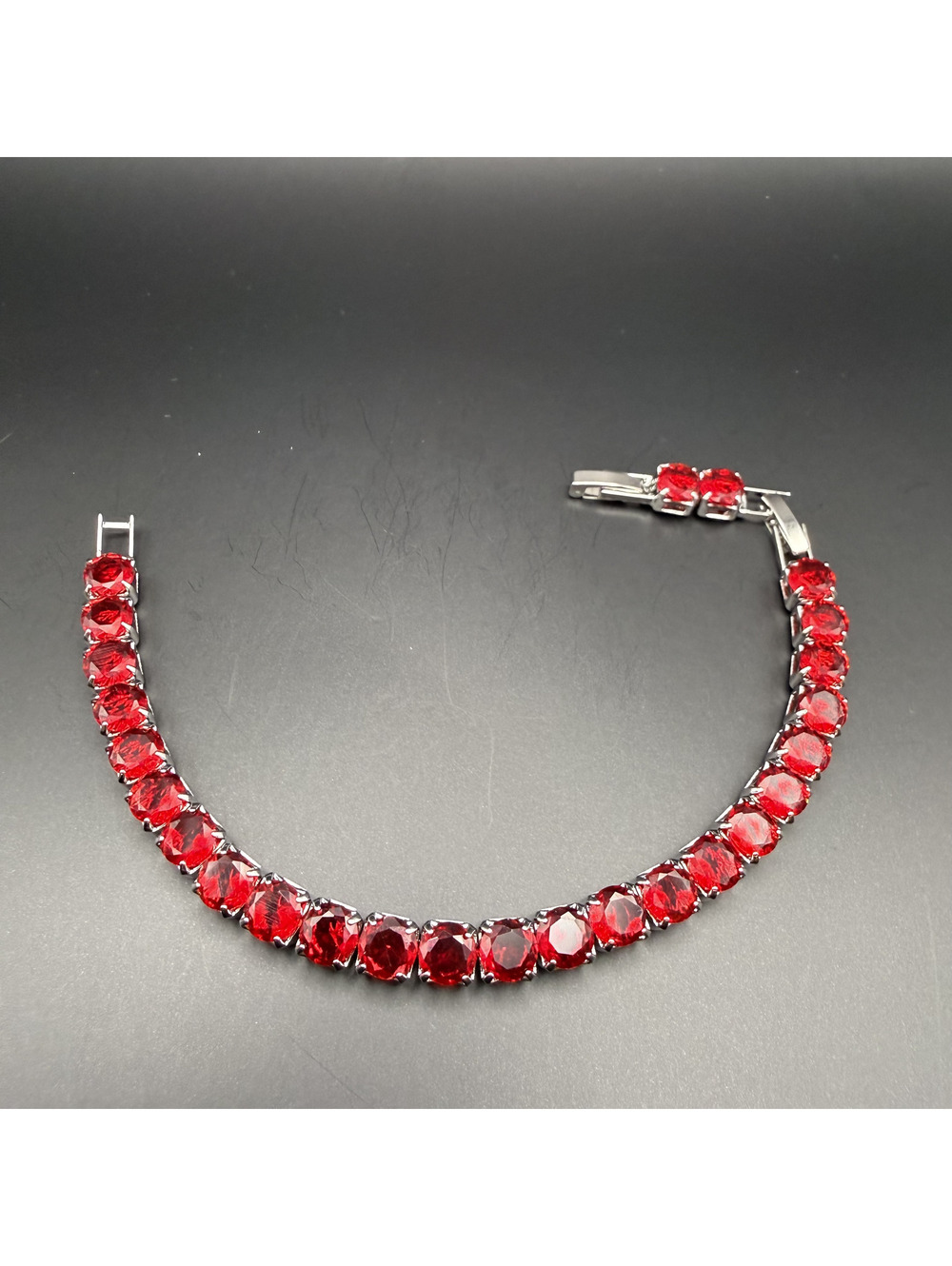 candy+clover chunky red crystal silver tone tennis bracelet